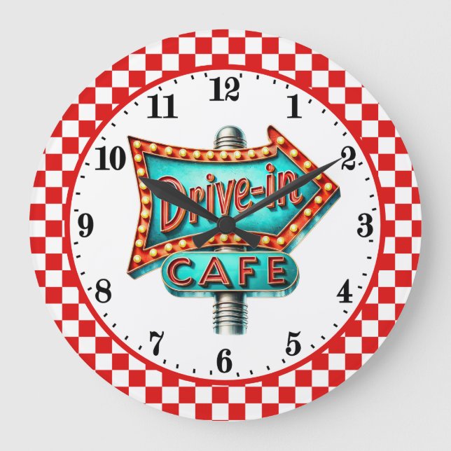 Cool Retro diner 50's Cafe Large Clock (Front)