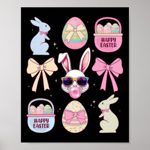 Cool Retro Easter Bunny Cute Vibrant Colors Family Poster