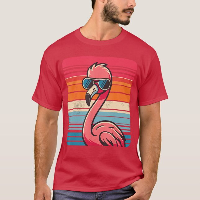 Cool Retro Flamingo in Sunglasses 70s 80s 90s Funn T-Shirt (Front)
