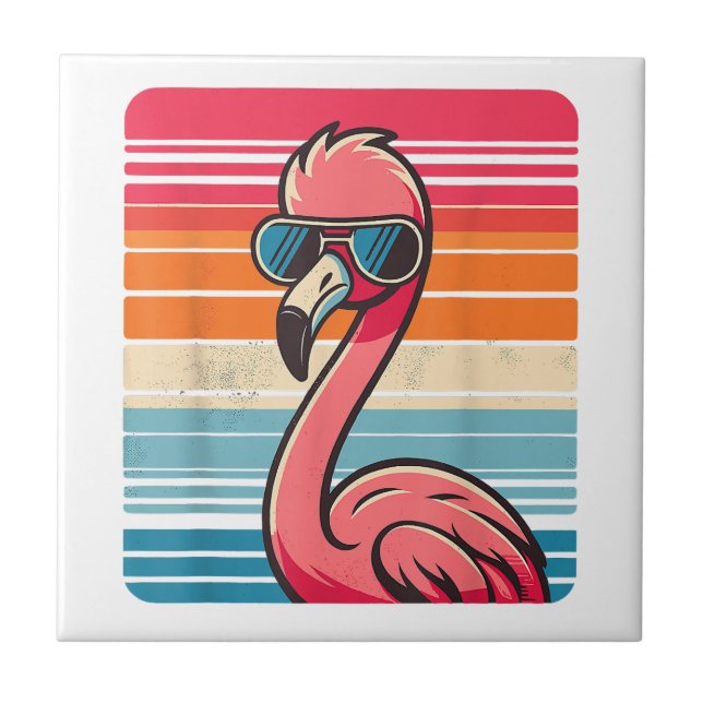 Cool Retro Flamingo in Sunglasses 70s 80s 90s Funn Tile (Front)