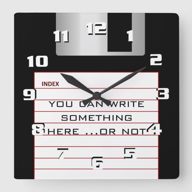 Cool Retro Floppy Disc With add your own text Squa Square Wall Clock (Front)
