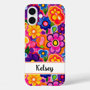 Cool Retro Floral Personalised iPhone 16 Plus Case