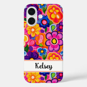 Cool Retro Floral Personalised iPhone 16 Case