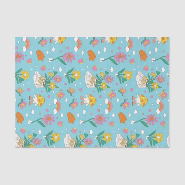 Cool Retro Flower Garden Pattern Valentine's Day Tissue Paper (Front)