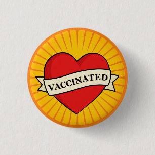 Cool Retro Fun Red Heart With Banner Vaccinated 3 Cm Round Badge