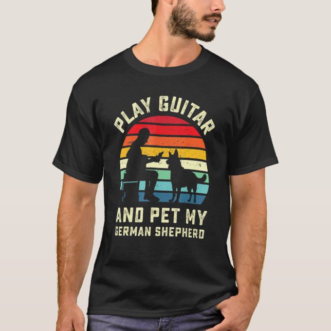 Cool Retro German Shepherd Guitar Player Dog Guita T-Shirt (Front)