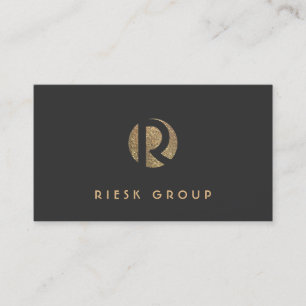 Cool Retro Gold Monogram Modern Black Business Card