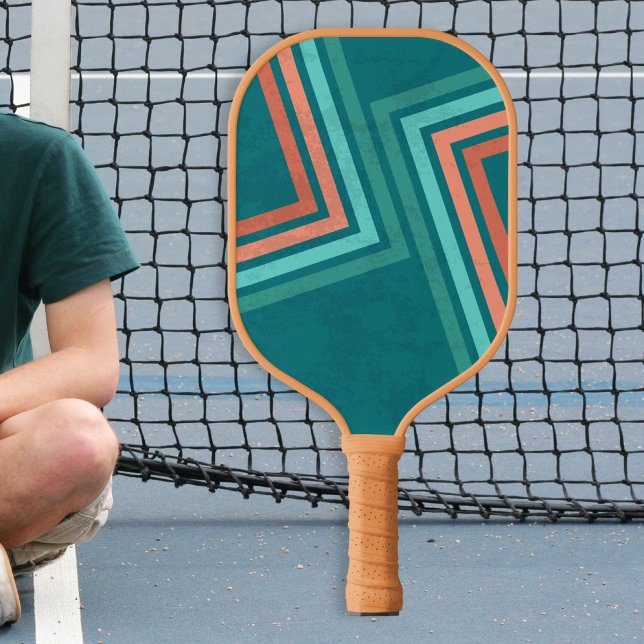 Cool Retro Green Orange Stripes Custom Text Name Pickleball Paddle (Creator Uploaded)