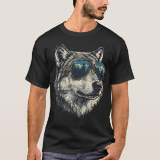 Cool Retro Grey Wolf Sunglasses Wildlife Animal T-Shirt
