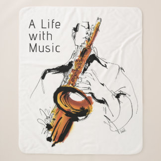 Cool Retro Guy Playing Alto Saxophone - Jazz Sherpa Blanket