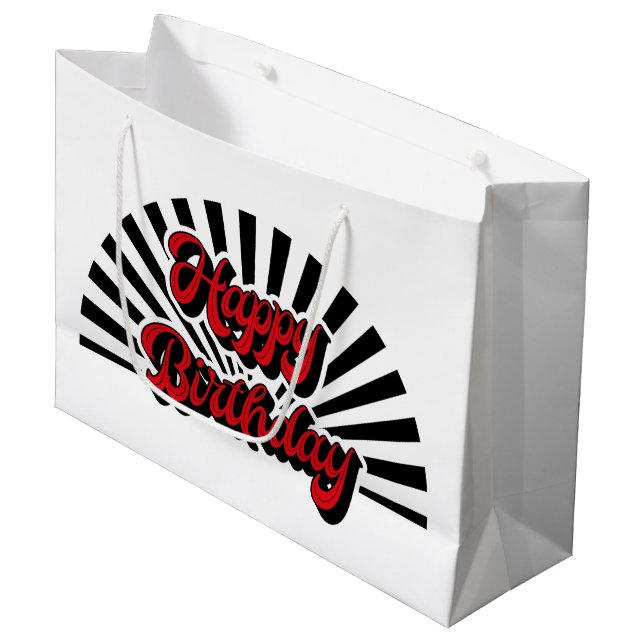 Cool retro Happy Birthday word art party Large Gift Bag (Front Angled)