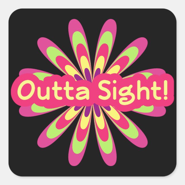 Cool retro hippie flower word art sticker (Front)