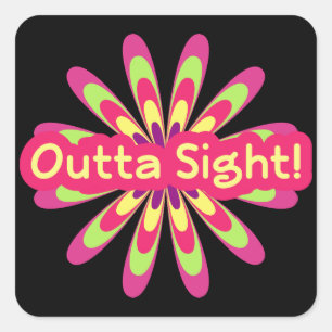 Cool retro hippie flower word art sticker