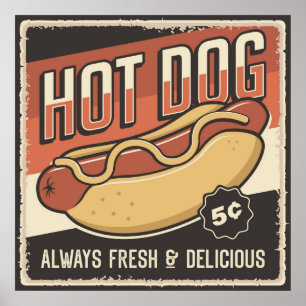 cool retro hotdog food Poster