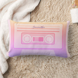Cool Retro Light Pastel Pink 80s 90s Cassette Dorm Lumbar Cushion
