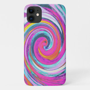 Cool Retro Magenta, Pink and Blue Liquid Art Swirl iPhone 11 Case