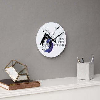 Cool Retro Man Playing Guitar - Jazz Music Art Round Clock