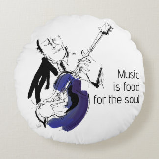 Cool Retro Man Playing Guitar - Jazz Music Art Round Cushion