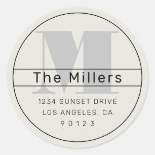 Cool Retro-Modern Address Black Grey Off-White  Classic Round Sticker