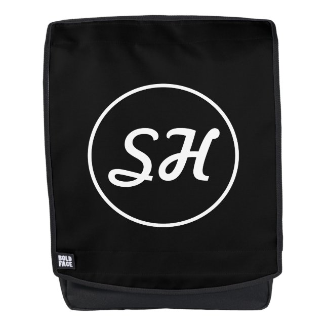 Cool Retro-Modern Style Monogram | Black & White Backpack (Front)