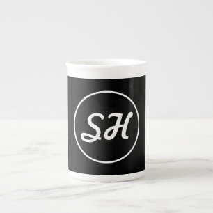 Cool Retro-Modern Style Monogram   Black & White Bone China Mug