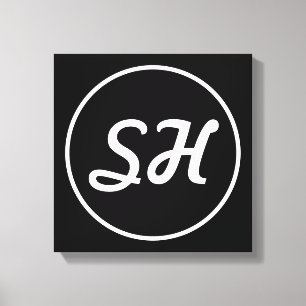Cool Retro-Modern Style Monogram Black & White Canvas Print