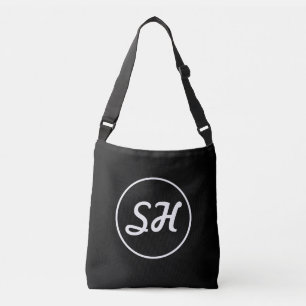 Cool Retro-Modern Style Monogram   Black & White Crossbody Bag