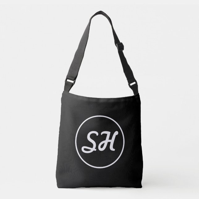 Cool Retro-Modern Style Monogram | Black & White Crossbody Bag (Front)