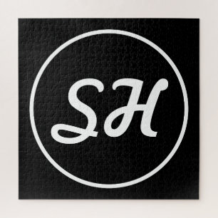 Cool Retro-Modern Style Monogram   Black & White Jigsaw Puzzle