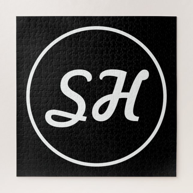 Cool Retro-Modern Style Monogram | Black & White Jigsaw Puzzle (Vertical)