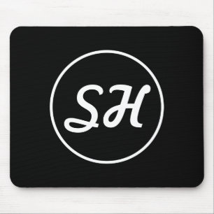 Cool Retro-Modern Style Monogram Black & White Mouse Mat