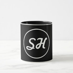 Cool Retro-Modern Style Monogram   Black & White Mug