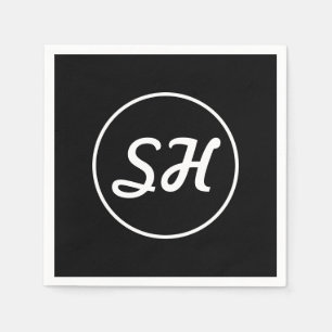Cool Retro-Modern Style Monogram   Black & White Napkin