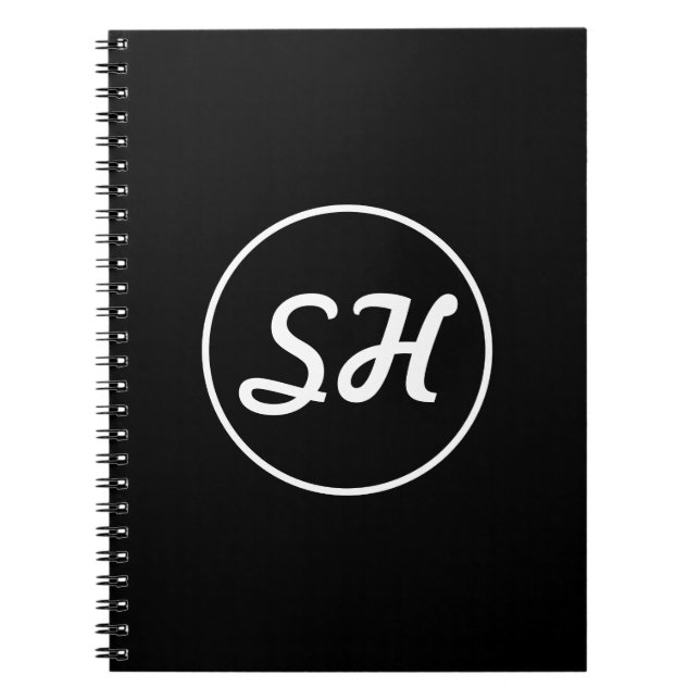 Cool Retro-Modern Style Monogram | Black & White Notebook (Front)