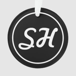 Cool Retro-Modern Style Monogram Black & White Ornament
