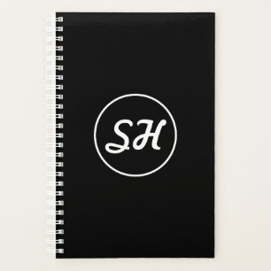 Cool Retro-Modern Style Monogram   Black & White Planner