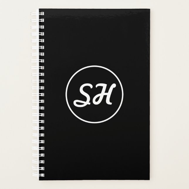 Cool Retro-Modern Style Monogram | Black & White Planner (Front)