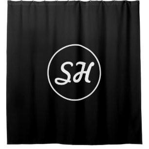 Cool Retro-Modern Style Monogram   Black & White Shower Curtain