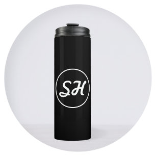Cool Retro-Modern Style Monogram Black & White Thermal Tumbler