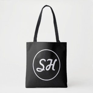 Cool Retro-Modern Style Monogram Black & White Tote Bag