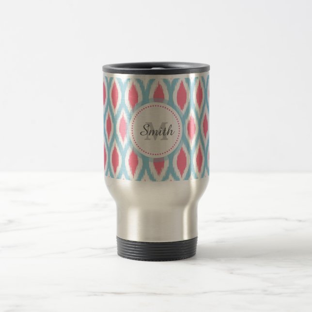 Cool retro monogram ornament geometric curve Ikat Travel Mug (Center)