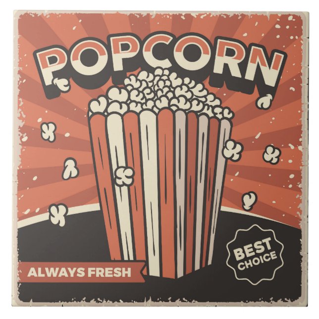 Cool retro movie theatre popcorn  tile (Front)