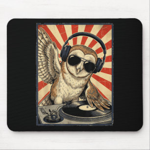Cool Retro Owl DJ Funny Owls Music Men Women Kids Mouse Mat