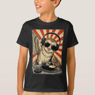 Cool Retro Owl DJ Funny Owls Music Men Women Kids T-Shirt
