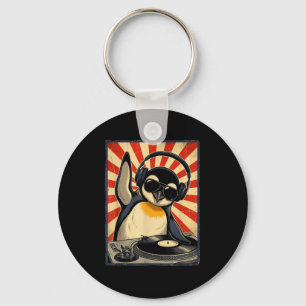 Cool retro penguin dj funny penguins music men key ring