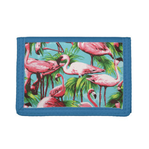 Cool Retro Pink Flamingoes Trifold Wallet