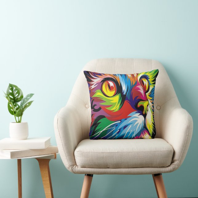 Cool retro pop art cat home office decor pillow (Chair)