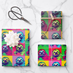 Cool Retro PopArt Sloth Designed  Wrapping Paper Sheet
