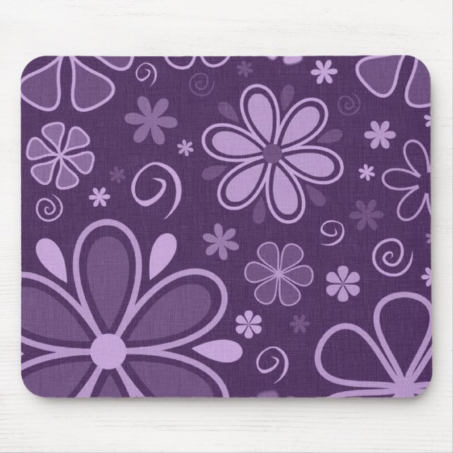 Cool Retro Purple Flowers Mouse Mat (Front)