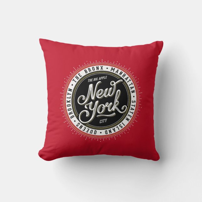 Cool Retro Red, Black and White New York City Logo Cushion (Front)